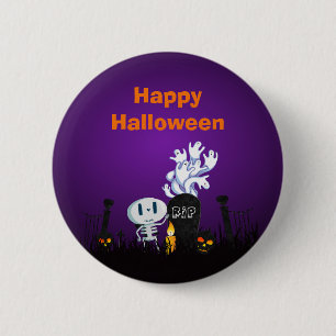 ハロウィン不気味墓地かわいいスケルトン&幽霊たち 缶バッジ
