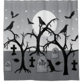 ハロウィン不気味墓地の墓碑 シャワーカーテン (正面)