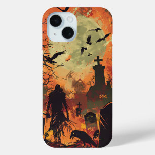 ハロウィン不気味墓地ゾンビレイヴン骨格 iPhone 15ケース