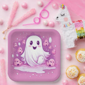 ハロウィン不気味幽霊かわいいピンク ペーパープレート (パーティー)
