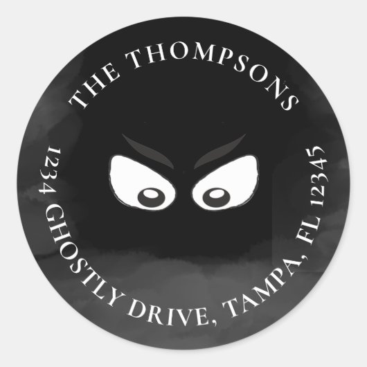 ハロウィン不気味幽霊かわいい差出人住所ラベル ラウンドシール (正面)