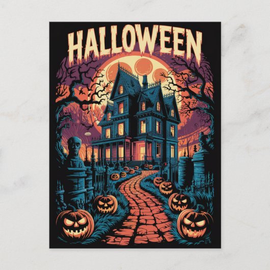 ハロウィン不気味幽霊のよく出るハウスパンプキンス ポストカード (正面)