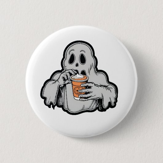 ハロウィン不気味幽霊シピンカボチャラテ秋 缶バッジ (正面)