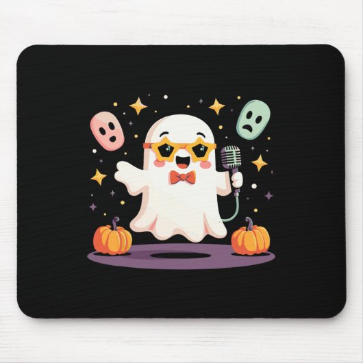 ハロウィン不気味幽霊シンガースターとマイク マウスパッド (正面)