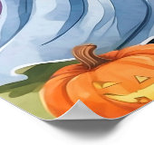 ハロウィン不気味幽霊ナイトと怖いカボチャ ポスター (角)