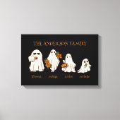 ハロウィン不気味幽霊ファミリー名前をカスタムするブラック キャンバスプリント (正面)