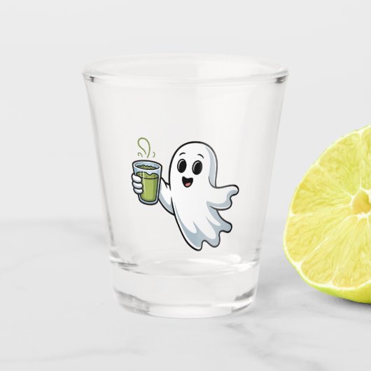 ハロウィン不気味幽霊ホールディングマチャ ショットグラス (正面)