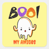 ハロウィン不気味幽霊装飾用クッションTシャツ スクエアシール (正面)