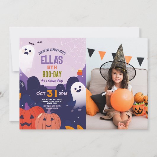 ハロウィン不気味幽霊誕生日キッズフォト 招待状 (正面)