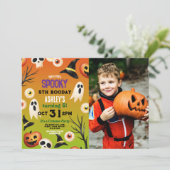 ハロウィン不気味幽霊誕生日キッズフォト 招待状 (スタンド正面)