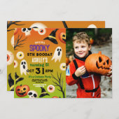 ハロウィン不気味幽霊誕生日キッズフォト 招待状 (正面/裏面)