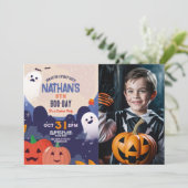 ハロウィン不気味幽霊誕生日キッズフォト 招待状 (スタンド正面)