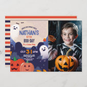 ハロウィン不気味幽霊誕生日キッズフォト 招待状 (正面/裏面)
