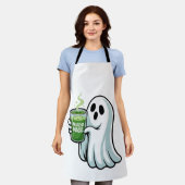 ハロウィン不気味幽霊飲み抹茶ドリンク エプロン (着用した状態)