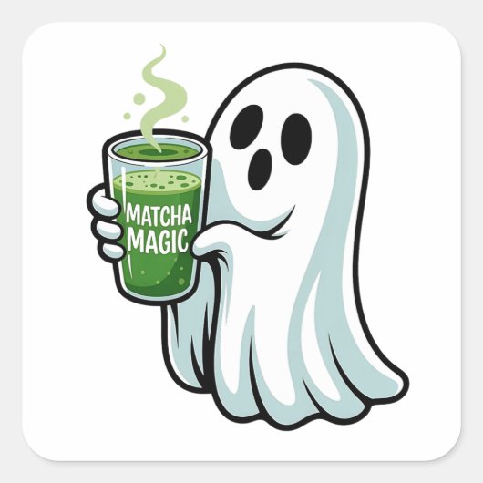 ハロウィン不気味幽霊飲み抹茶ドリンク スクエアシール (正面)