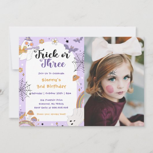 ハロウィン不気味幽霊3回目の誕生日パーティー写真 招待状 (正面)