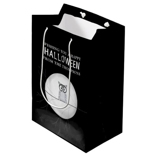 ハロウィン不気味怖い怖いお洒落フクロウ ミディアムペーパーバッグ (正面アングル)