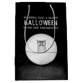 ハロウィン不気味怖い怖いお洒落フクロウ ミディアムペーパーバッグ (正面)