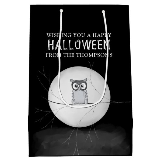 ハロウィン不気味怖い怖いお洒落フクロウ ミディアムペーパーバッグ (裏面)