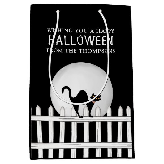 ハロウィン不気味怖い黒不気味猫かわいい ミディアムペーパーバッグ (正面)