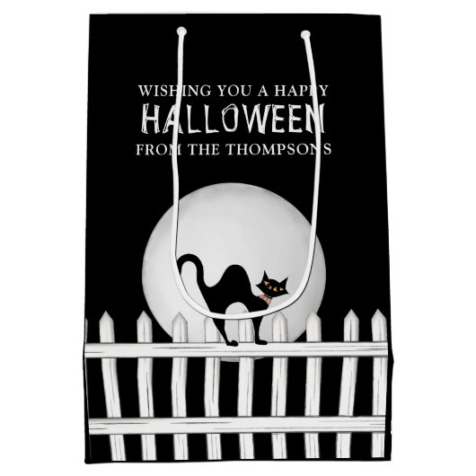 ハロウィン不気味怖い黒不気味猫かわいい ミディアムペーパーバッグ (裏面)