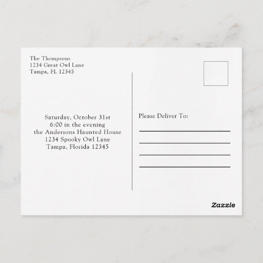 ハロウィン不気味怖フクロウお洒落パーティー侵入型 ポストカード (裏面)