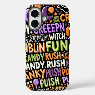 ハロウィン不気味文字パターン電話ケース iPhone 16ケース