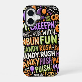 ハロウィン不気味文字パターン電話ケース iPhone 16ケース
