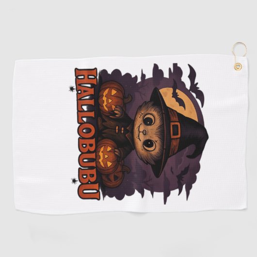 ハロウィン不気味猫とスタイリッシュ猫のインスパイア猫 ゴルフタオル (横)