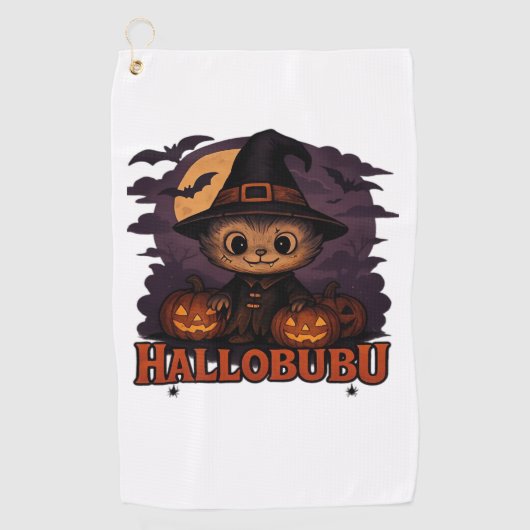 ハロウィン不気味猫とスタイリッシュ猫のインスパイア猫 ゴルフタオル (正面)