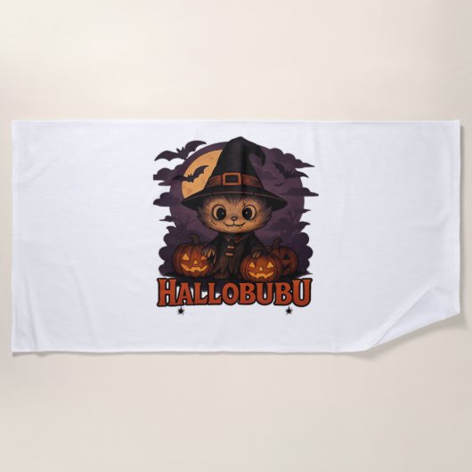 ハロウィン不気味猫とスタイリッシュ猫のインスパイア猫 ビーチタオル (正面)