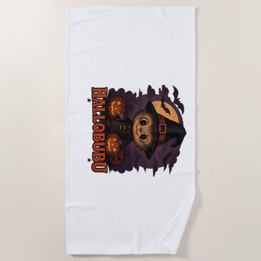 ハロウィン不気味猫とスタイリッシュ猫のインスパイア猫 ビーチタオル (正面)