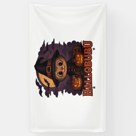 ハロウィン不気味猫とスタイリッシュ猫のインスパイア猫 横断幕 (縦)