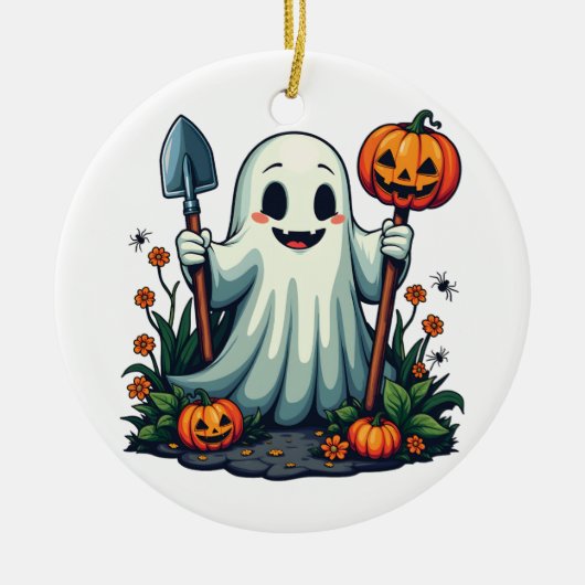 ハロウィン不気味秋ガーデニング幽霊カボチャ セラミックオーナメント (正面)