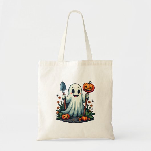 ハロウィン不気味秋ガーデニング幽霊カボチャ トートバッグ (正面)