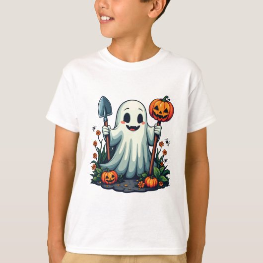 ハロウィン不気味秋ガーデニング幽霊カボチャ Tシャツ (正面)