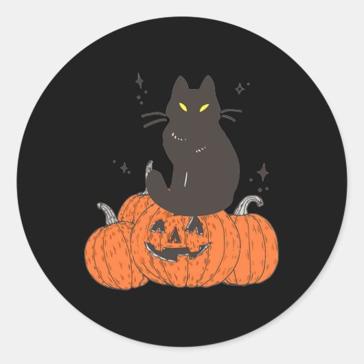 ハロウィン不気味秋猫カボチャ ラウンドシール (正面)