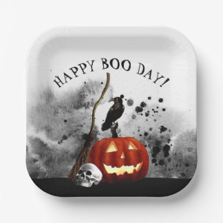 ハロウィン不気味誕生日パンプキンカウスカル ペーパープレート