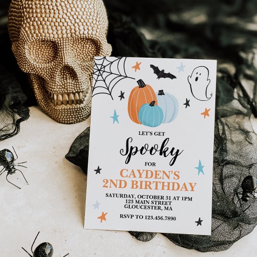 ハロウィン不気味誕生日ブルーパンプキンス 招待状