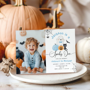 ハロウィン不気味誕生日ブルーボーイフレンド写真1枚 招待状
