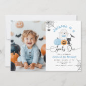 ハロウィン不気味誕生日ブルーボーイフレンド写真1枚 招待状 (正面)