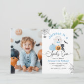 ハロウィン不気味誕生日ブルーボーイフレンド写真1枚 招待状 (スタンド正面)