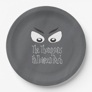 ハロウィン不気味黒白の怖い目 ペーパープレート