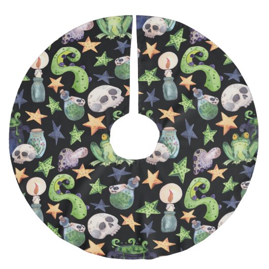 ハロウィン不気味:暗い手書きパターン。 ブラッシュドポリエステルツリースカート (正面)