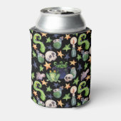 ハロウィン不気味：暗い手書きパターン。 缶クーラー (缶裏面)