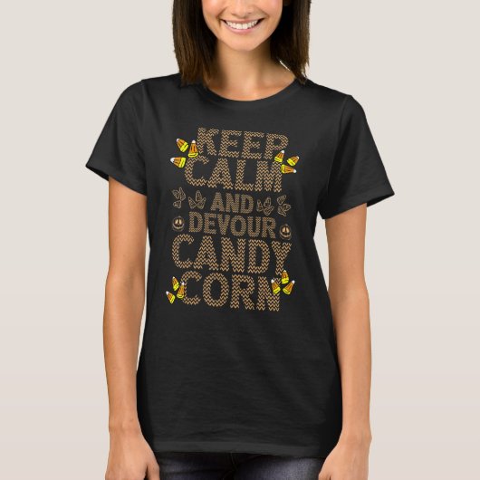 ハロウィン保のCalmとDevourキャンディーコーンステッチ Tシャツ (正面)