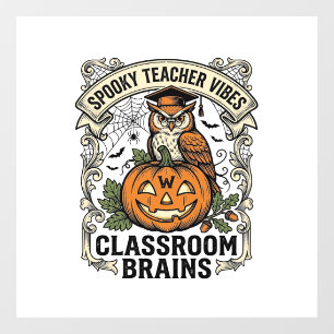 ハロウィン先生カボチャフクロウヴィンテージスクールTシャツ ウィンドウサイン