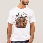 ハロウィン先生デザインのかぼちゃの秋の本 Tシャツ (正面)