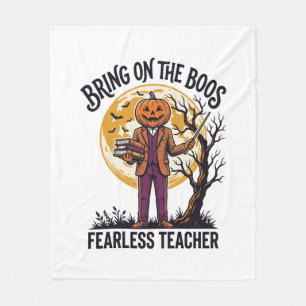 ハロウィン先生Tシャツビンテージ彫刻パンプキン フリースブランケット