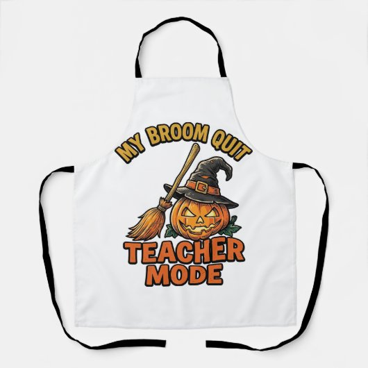 ハロウィン先生Tシャツ おもしろい箒トラブルデザイン エプロン (正面)
